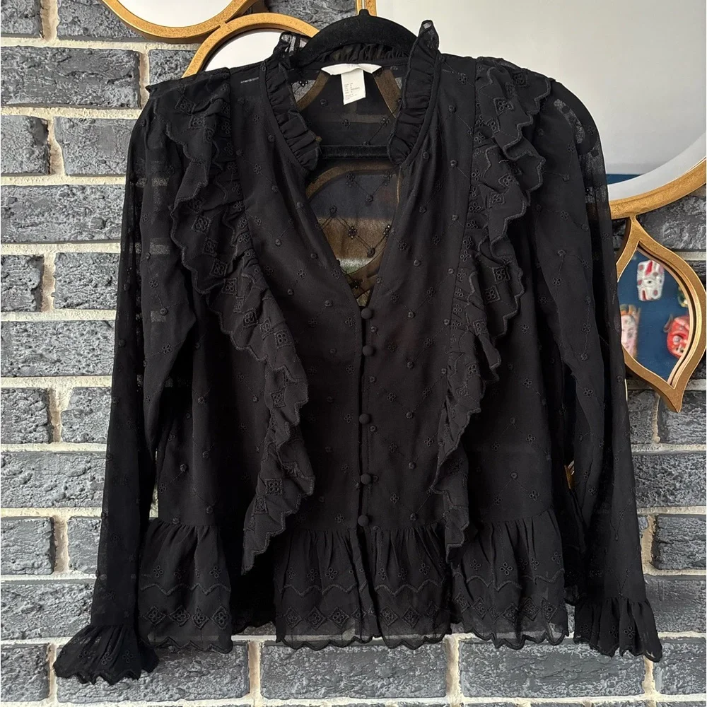 H&M Black Sheer Ruffle Blouse - Picture 4 of 9